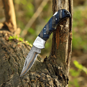 Cuchillo Plegable Recto de Acero de Damasco Premium con Mango Personalizado OEM, Cuchillo de Bolsillo Utilitario para Camping y Exteriores, Grado Industrial, Venta al por Mayor - Product Image 1