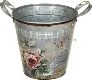 Jardinière de jardin imprimée galvanisée en métal personnalisé Seau à fleurs pour jardin intérieur et extérieur - Product Image 1