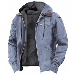 Veste d'extérieur à capuche multi-poches pour homme, pour l'automne et l'hiver, décontractée, zippée, couleur unie, doublée de polaire, chaude - Product Image 6