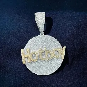 Colgante Personalizado de Plata de Ley con Moissanita y Nombre, Estilo Hotboy Totalmente Cubierto de Piedras, Joyería Hip Hop de Lujo con Apariencia de Diamante para Hombre - Product Image 3
