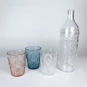 ชุดขวดน้ำและแก้วน้ำพลาสติกลายนูนแนววินเทจสำหรับกิจกรรมกลางแจ้ง - Product Image 2