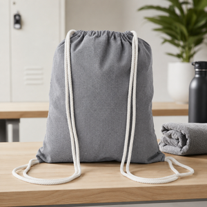 Sac à dos personnalisé en coton recyclé avec cordon de serrage 225 GSM, sac de sport écologique, logo personnalisé, vente en gros, OEM, ODM, fournisseur de marques privées - Product Image 6
