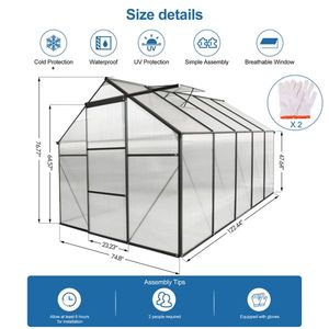 6x10 FT Heavy Duty Walk-in Polycarbonate Greenhouse Raised Base Aluminum Anchor Garden Greenhouses Rooms for Outdoor Backyard - Product Image 3