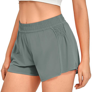 Teal Grey High Elastic Waist Women Gym <b>Shorts</b> <b>Flowy</b> Running <b>Shorts</b> Breathable Quick Dry Polyester Fitness Workout <b>Shorts</b> - Product Image 1