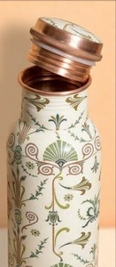 Juego de Botella de Agua de Cobre Puro Impreso con 2 Vasos, Recipiente de Cobre Artesanal para Sanación Ayurvédica, Diseño Floral Esmaltado, Ecológico - Product Image 3