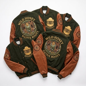 Wholesale Letterman Jacket <b>Maroon</b> Wool Varsity <b>Coat</b> Heavy Ashlar Stonemasonry Embroidery Beige Leather Sleeves Bomber Outerwear - Product Image 5