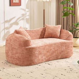 Divano curvo rosa a due posti con braccioli per appartamenti di piccole dimensioni, include due cuscini - Product Image 3