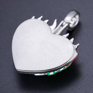 Heart Shape Moissanite Pendant With Green Islamic Calligraphy And Flame Design 925 <b>Silver</b> Hiphop Jewelry Unisex Everyday Wear - Product Image 4