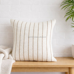 20 × 20 Inch Beige Handloom Woven <b>Cushion</b> Cover Fine Horizontal Stripe Textured Throw <b>Pillow</b> Decorative Accent <b>Pillow</b> - Product Image 3