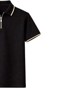 Polo à col zippé noir personnalisé pour homme, manches courtes, col contrastant, vêtements de golf décontractés, mélange de coton, fabricant sur mesure - Product Image 3