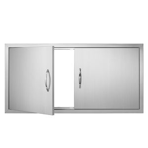 Cucina Esterna a Doppia Porta 42W X 21H Pollici in Acciaio Inox con Maniglie Verticali in Legno per Accesso BBQ - Product Image 6