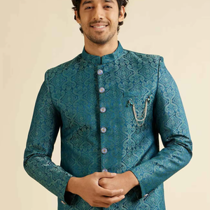 Salwar Kameez de Boda para Hombre con Bordado Intenso, Traje Real Indio Pakistaní Dulha, Sin Arrugas, Protección Solar - Product Image 1