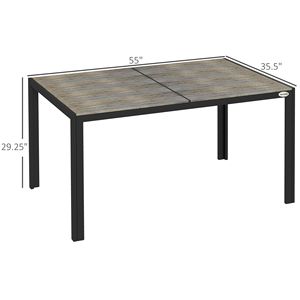 Set da Pranzo da Esterno Contemporaneo Grigio per 6 Persone, Tavolo Rettangolare Spazioso in Alluminio Effetto Legno per Riunioni in Giardino e Patio, Realizzato in PP - Product Image 3