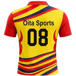 เสื้อคริกเก็ตสีเหลืองแดงสำหรับผู้ชาย แขนสั้น เสื้อกีฬาประสิทธิภาพสูง ชุดทีม เสื้อผ้าสำหรับเล่นกีฬากลางแจ้ง ชุดยูนิฟอร์มคริกเก็ต - Product Image 2