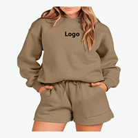 Ensemble 2 pièces pour femme, short à capuche, couleur unie, polaire, décontracté, coupe ample, au-dessus du genou, tricoté, 100% coton, pour tous les jours, printemps-été