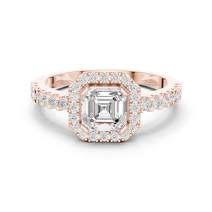 Anillo de oro blanco de 14 quilates certificado por GRA con diamante de corte Asscher cultivado en laboratorio y banda pavimentada lateralmente, anillo nupcial de lujo con certificación GRA. - Product Image 1