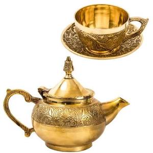 Vintage Brass Tea Pot With Lid And <b>Cup</b> <b>Saucer</b> Set Decorative Metal Water Pot With Handle Ornate Design - Product Image 2