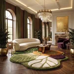 Hand Tufted Leaf Shaped Area <b>Rug</b> Modern Botanical Design Luxury Soft Olive Green Wool Carpet for Living Room Bedroom Home Decor - Product Image 4