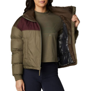 Blouson matelassé femme 2026, color-block olive et bordeaux, manches longues, col montant, fermeture éclair, vêtement d'extérieur hiver - Product Image 3