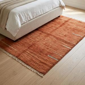Terracotta Colour Modern Classic Hand Knotted Wool Flat Pile Area Rug Floral Luxury Carpet Fringe - Product Image 3