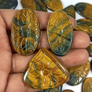 Lote al por Mayor de Flores de Ojo de Tigre Namibiano Talladas a Mano, Cabujón de Cristal Curativo Natural de Ojo de Tigre Multicolor - Product Image 2