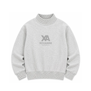 Sweat-shirt à col montant pour femme, personnalisé, couleur unie, avec bordure à carreaux vichy, épaules tombantes, manches longues, vêtements de Noël, vente en gros - Product Image 2