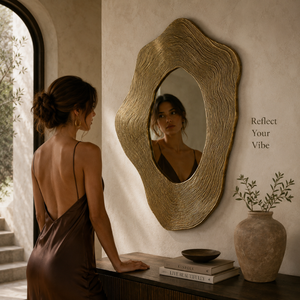 Luxury Organic Shape Gold Wall Mirror Modern Textured Decorative Accent Mirror Artistic Designer Frame for Living Room Bedroom - Product Image 4