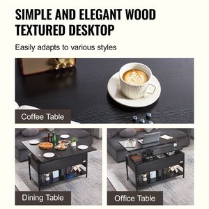 Tavolino da Caffè Rettangolare con Piano Sollevabile da 39,4 Pollici, Tasche Extra per Stoccaggio e Presa di Corrente Ribaltabile Compatibile con Standard USA - Product Image 6