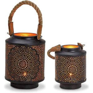 Lanterne marocaine en métal vintage noire perforée, porte-bougie en fer découpé, lanternes suspendues pour la maison, le jardin et les mariages - Product Image 5