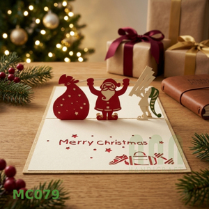 Custom 3D Laser Cut <b>Paper</b> Greeting Card Handmade Santa Lifting Weight Design Christmas Vietnam ANN HANDICRAFT Offset Matte - Product Image 3