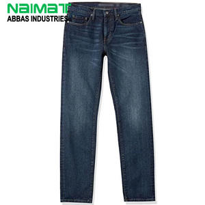 Jeans en denim bleu foncé pour homme, coupe droite, tissu en coton extensible, style décontracté, pantalon tendance pour tous les jours, doux - Product Image 1