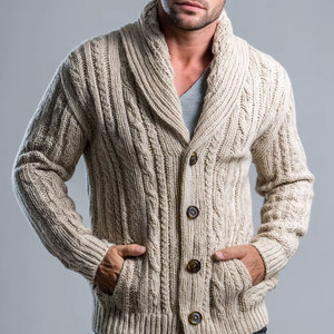 Cardigan pour homme en polyester, col rond, manches longues, couleur unie, vêtement de travail, avec bande réfléchissante argentée FR, 240 GSM, pour l'automne - Product Image 1