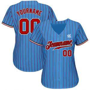 Camiseta de béisbol personalizada con rayas azules, uniforme de equipo con botones para hombre, camisa deportiva de poliéster transpirable, nombre/número personalizado - Product Image 6