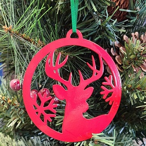 Adorno Navideño Redondo de Madera Cortado con Láser con Escena de Ciervos en el Bosque, Decoración Colgante de Feliz Navidad - Product Image 6