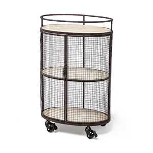Chariot de bar ovale moderne en bois Skies Trader avec cadre en laiton, chariot de service à 2 niveaux, porte-verres à vin, table console pour salon - Product Image 5