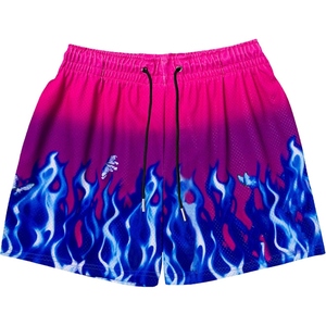 กางเกงขาสั้นตาข่ายผู้ชายลายเปลวไฟ แห้งเร็ว สำหรับออกกำลังกาย ฟิตเนส เวิร์คเอาท์ วิ่ง ชายหาด เอวยางยืด - Product Image 3