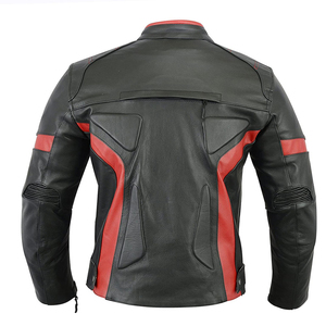 Blouson de moto en cuir véritable noir et rouge pour homme, col montant, fermeture éclair, style motard, coupe classique, idéal pour l'automne - Product Image 2