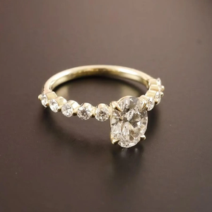 Oval Cut Moissanite Engagement <b>Ring</b> with Diamond Accent Band, 14K Gold <b>Ring</b>, <b>Dainty</b> Minimalist Wedding <b>Ring</b> for Women <b>Ring</b> - Product Image 5