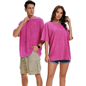 เสื้อยืดโอเวอร์ไซส์สีชมพูล้วน แขนสั้น คอกลม ทรงยูนิเซ็กส์ ผ้าเจอร์ซีย์ถัก สไตล์ลำลอง สำหรับผู้ชายและผู้หญิง สตรีทแวร์ - Product Image 3