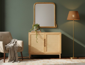 Solid <b>Wood</b> Storage <b>Cabinet</b> with Handwoven Rattan Doors, Scandinavian Style Sideboard for Living Room and Bedroom from Vietnam - Product Image 5