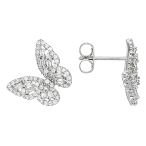 Butterfly <b>Stud</b> Earrings 925 Silver Diamond <b>Emerald</b> Cut Women's Luxury Fine Jewelry - Product Image 3