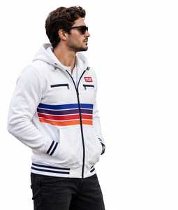 Sudadera con capucha y cremallera para hombre, color blanco, con bloques de color, estilo deportivo, a rayas, para otoño - Product Image 6