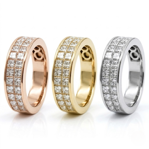 Auténtica Banda de Diamantes con Corte Princesa en Oro Blanco de 18K para Regalo del Día de la Madre con Sello de Garantía y Certificado, Grabado Láser Personalizado - Product Image 5
