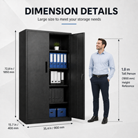 Armoire de classement moderne en acier noir à 2 portes avec serrure et étagères réglables pour bureau, maison, garage