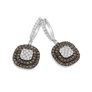 2.71 Cttw Round Cut White Brown Natural Diamond Halo Drop <b>Dangle</b> <b>Earrings</b> for Women 925 Sterling <b>Silver</b>, Color G-H - Product Image 4