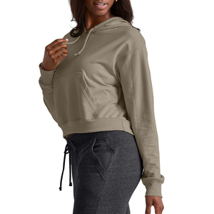 Haut court à capuche confortable pour femme, fabriqué en usine, idéal pour le sport, la gym et l'entraînement, à manches longues - Product Image 3