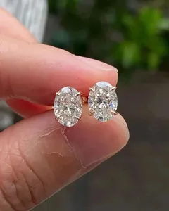 Pendientes de diamantes cultivados en laboratorio con corte ovalado de 2,07 quilates, oro blanco macizo de 14 quilates, E F VS1, joyería fina para mujer - Product Image 1