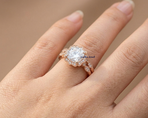 Rose Gold Moissanite Halo Engagement <b>Ring</b> Cushion Cut Bridal Wedding Band Vintage Style <b>Resizable</b> Rhodium Plated for Women - Product Image 4
