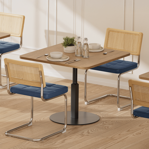 Ensemble de 4 chaises de salle à manger modernes de style mid-century Breu en rotin naturel avec dossier en bois massif pour cuisine, salon, salle à manger - Product Image 5