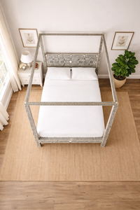 Cama de Plataforma de Madera con Cuatro Postes y Incrustaciones de Hueso Hecha a Mano en India, Tamaños Queen y King, Muebles de Dormitorio - Product Image 2